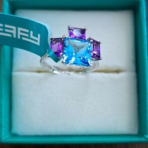 Effy White gold diamond amethyst blue topaz ring